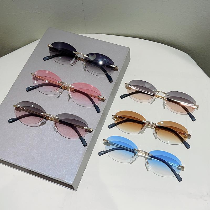 Rimless Oval Sunglasses Men Fashion Gradient Decor Shades Women New Trendy Vintage Brand Design Casual Sun Glasses