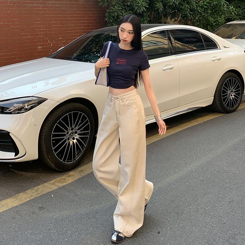 Jeans for Women, Spring High Waist, Slim and Loose Draped Straight Pants for Women, Spring Wide-leg Pants for Women, Spring