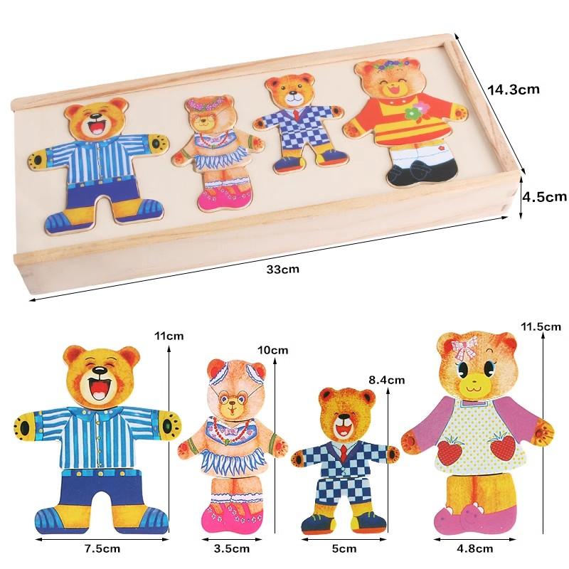 Petit Ours Change de Vêtements Montessori Enfants Éducation Précoce Puzzle en Bois Jeu d'Habillage Jouets Puzzle Bébé Pour Enfants Cadeau