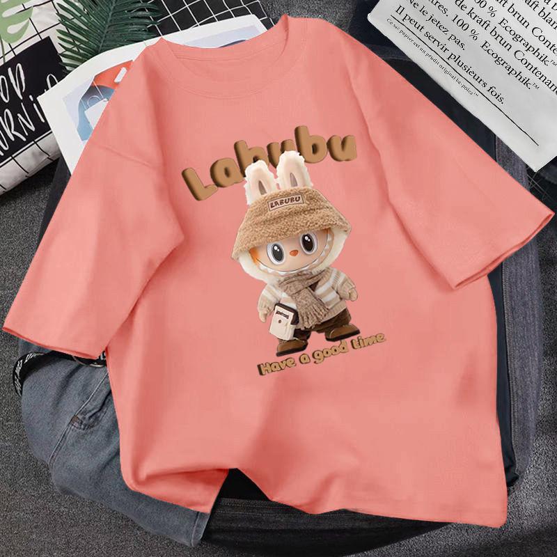 

Женская футболка с принтом LABUBU, с коротким рукавом, уличная мода, универсальный стильный топ, большие размеры, модная одежда 2XL
