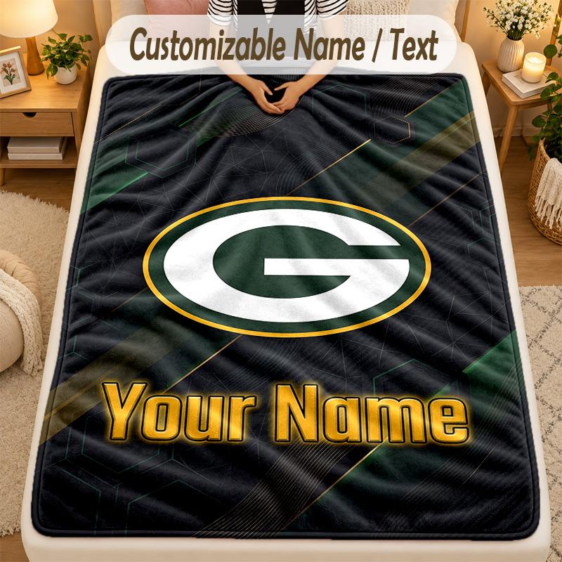 Flannel BlanketGreen Bay Packers Custom Name Text Personalized Soft Warm Throw Blanket Home Decor Gift