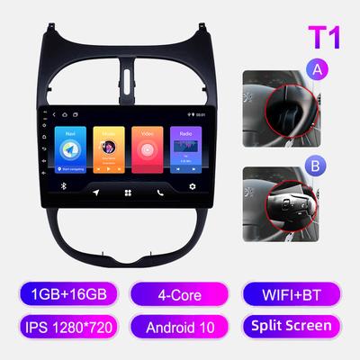 Autoradio Android pour Peugeot 206 2001-2008 Lecteur multimédia Unité principale Stéréo Navigation GPS BT WIFI 1+16GB