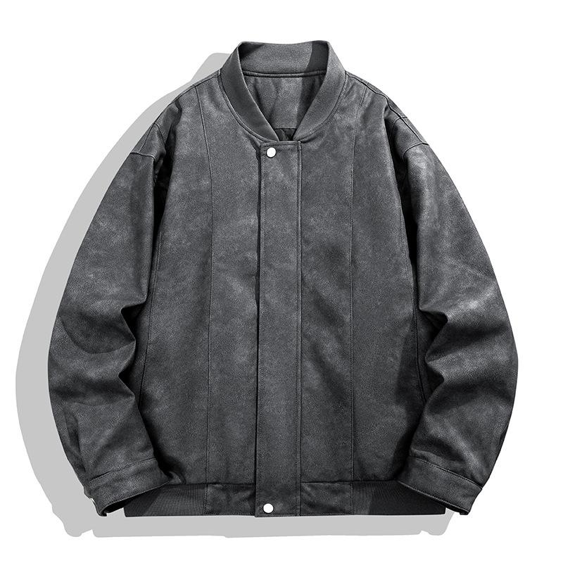 Jacket Men's Leather Jacket Men's Hooligan Handsome Baseball Collar Casual Motorcycle Clip