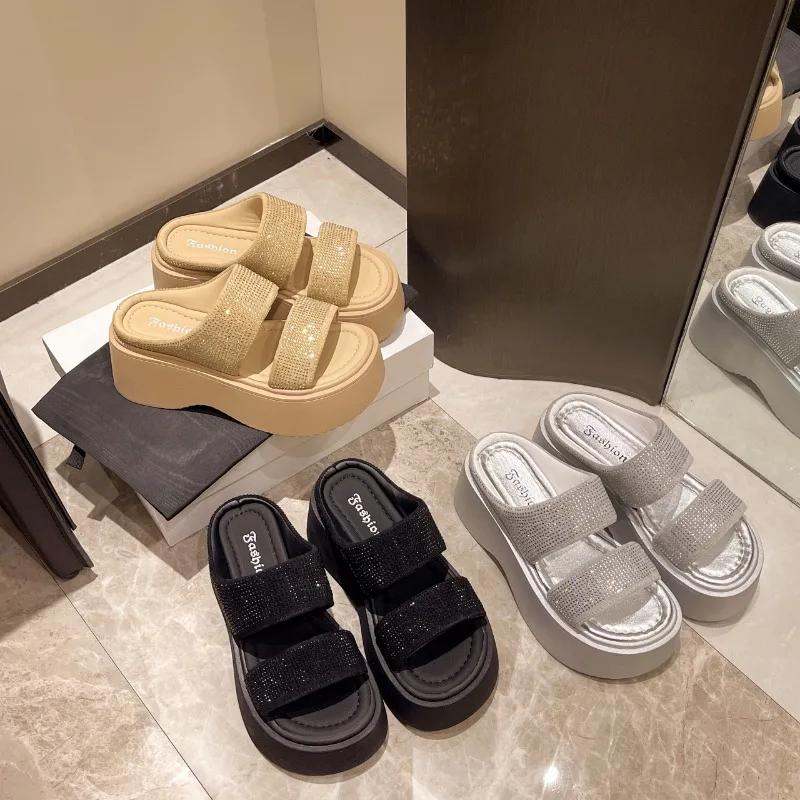 Women's Slippers 2024 Summer High Heel Flat Open Toe Women's Shoes Paired with Dresses Outdoor Women's Sandals Slipper