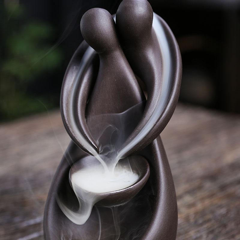 YiXing Lover Backflow Incense Burner Ceramics Sandalwood Incense Holders for Valentine's Day Gifts Home Decor Ornaments