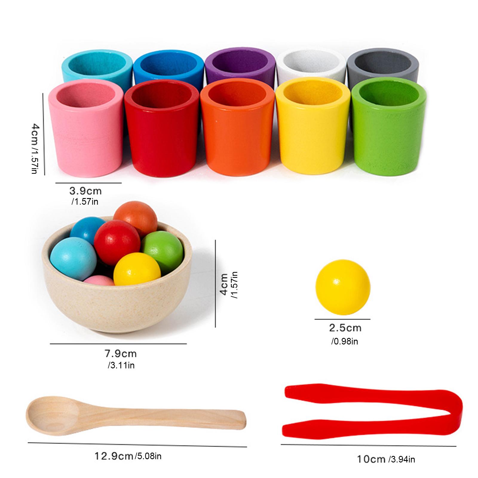 

Rainbow Balls in Cups Wooden Matching Game Learning Color Sorting & Counting Activities Ball Montessori Toy for Toddlers