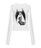 Black Retro Angel Print T-shirt for Women 2026 Autumn Fashion Slim Fit Tee Shirt Y2k E-Girl Long Sleeve Bottoming Tops Mujer