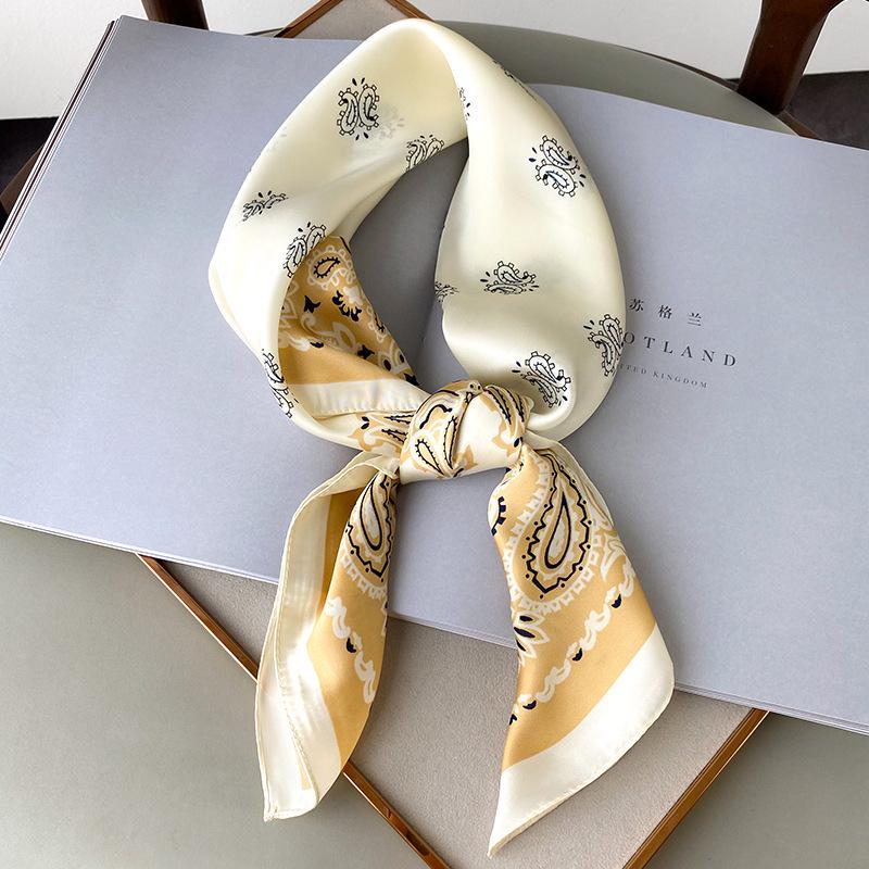 Women's French Retro Silk Cashew Scarf: Versatile Square Ribbon Headscarf