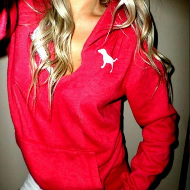 

Long Hoodie Women Sleeve Sweatshirt Jumper Sweater Casual Hooded Coat Pullover Red,L