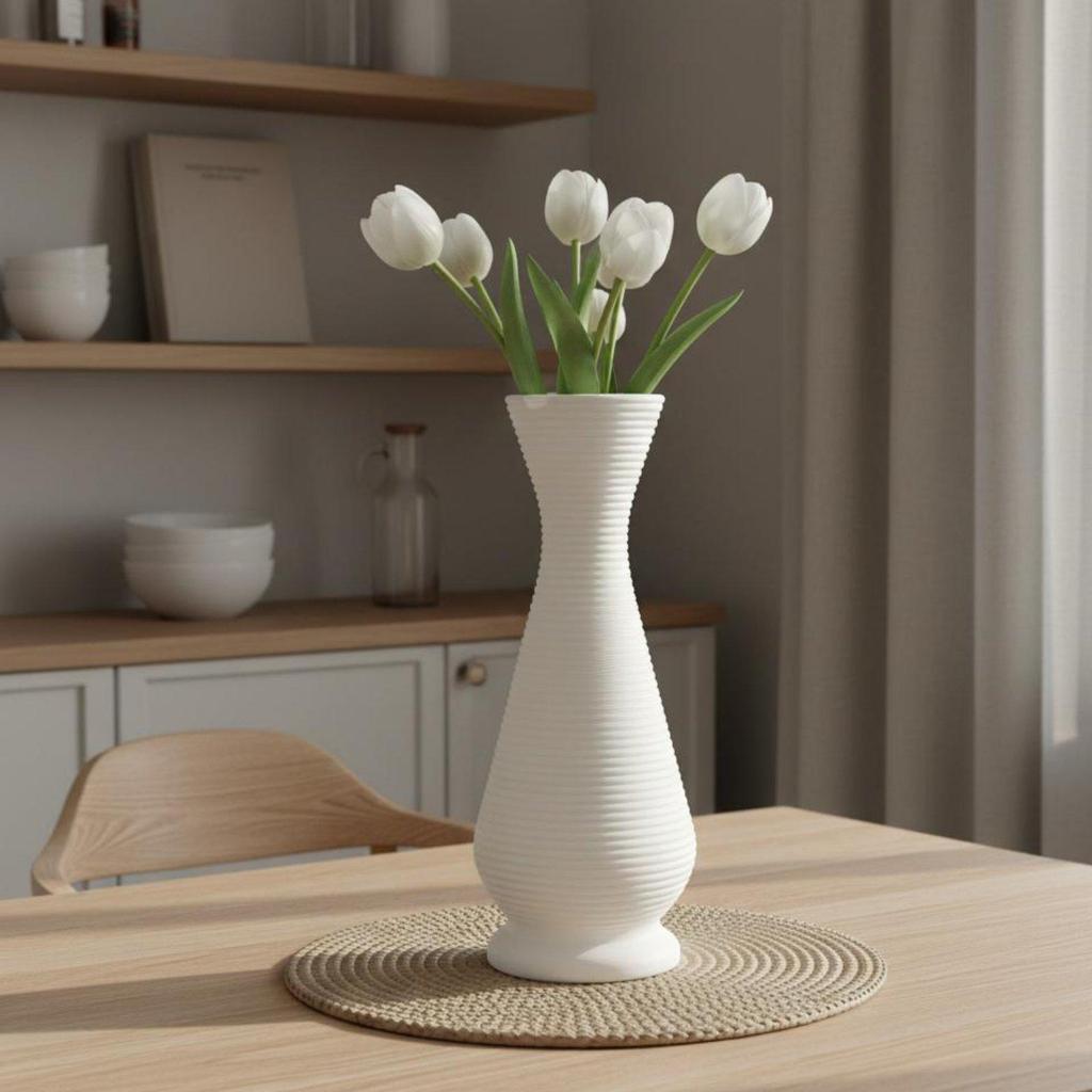 Gourd Shaped Vase Nordic type Tall Ribbed Vase Holds Floral Water Holder Container for Living Room, Office, Entryway