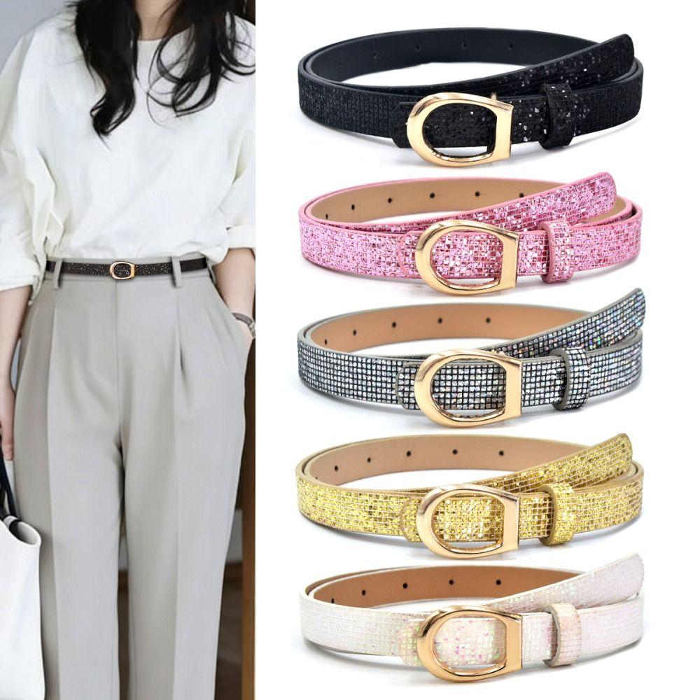 Bling Bling Sparkling Rhinestone Belt Glitter Luxury Brand Design PU Leather Belt Versatile Vintage Trendy Waistband