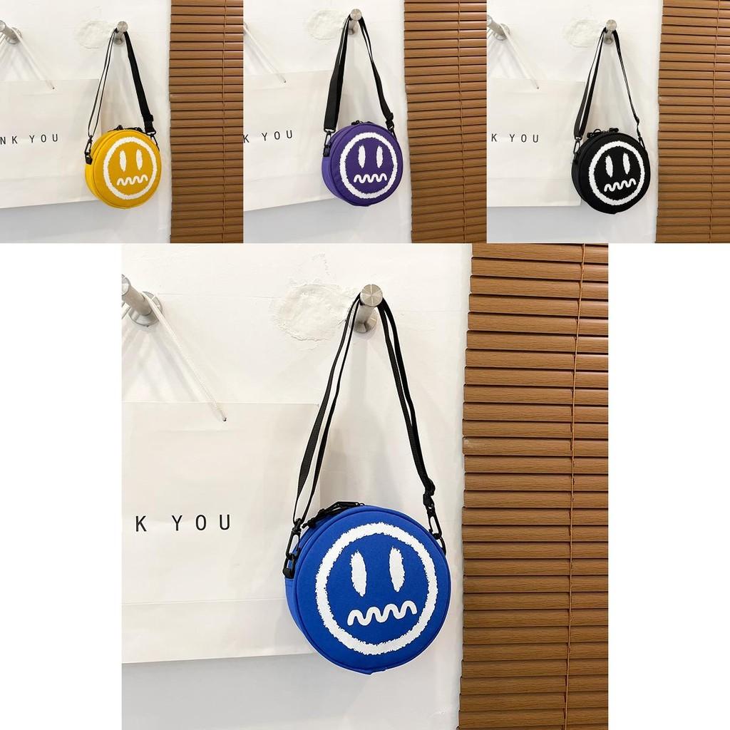 Trendy And Stylish Black Oxford Fabric Round Bag For Women With Soft Shoulder Strap