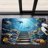 Dolphin Coral Reef Doormat Underwater World Rug, Vibrant Marine Life Print Non-Slip Machine Washable Door Carpet Decor