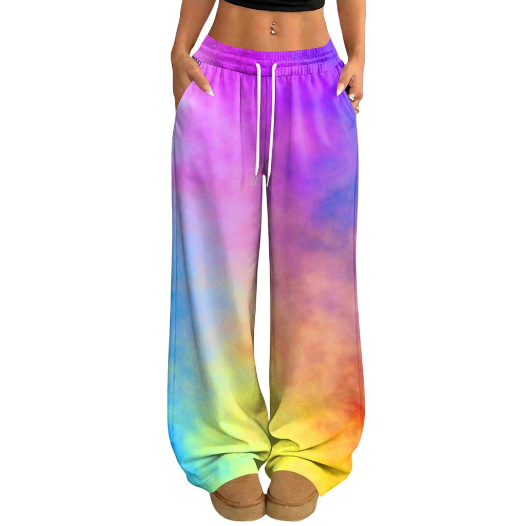 Women's Casual And Fashionable Printed Elastic Waist Loose Wide Leg Pants