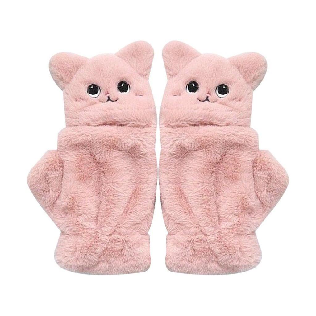 Winter Faux Furs Fingerless Wool Gloves Thermal Insulation Warm Convertible Mittens Flap Cover for Women Girls