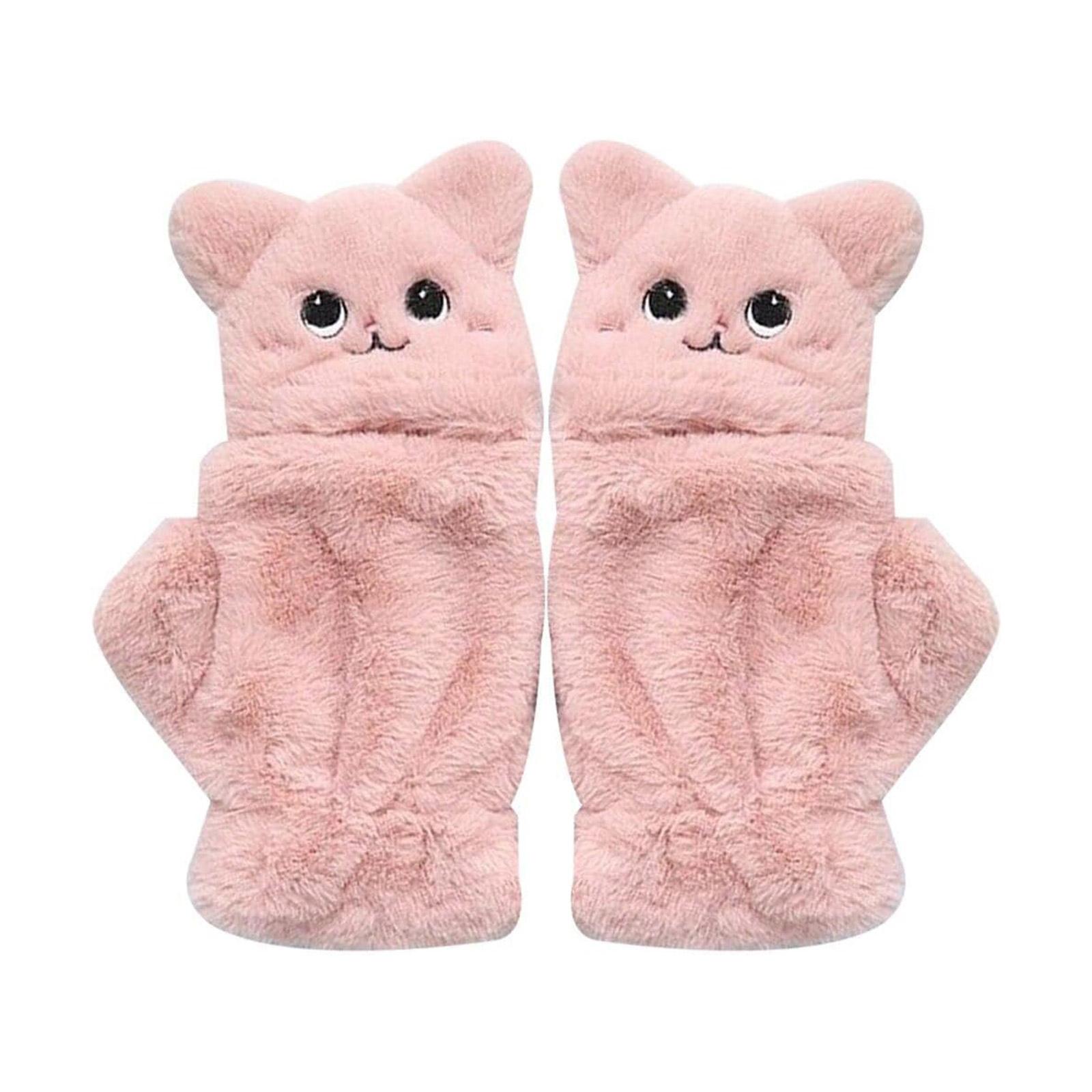 

Зимние перчатки без пальцев из искусственного меха, шерстяные перчатки, термоизоляция, теплые варежки-трансформеры с откидной крышкой для женщин и девушек розовый