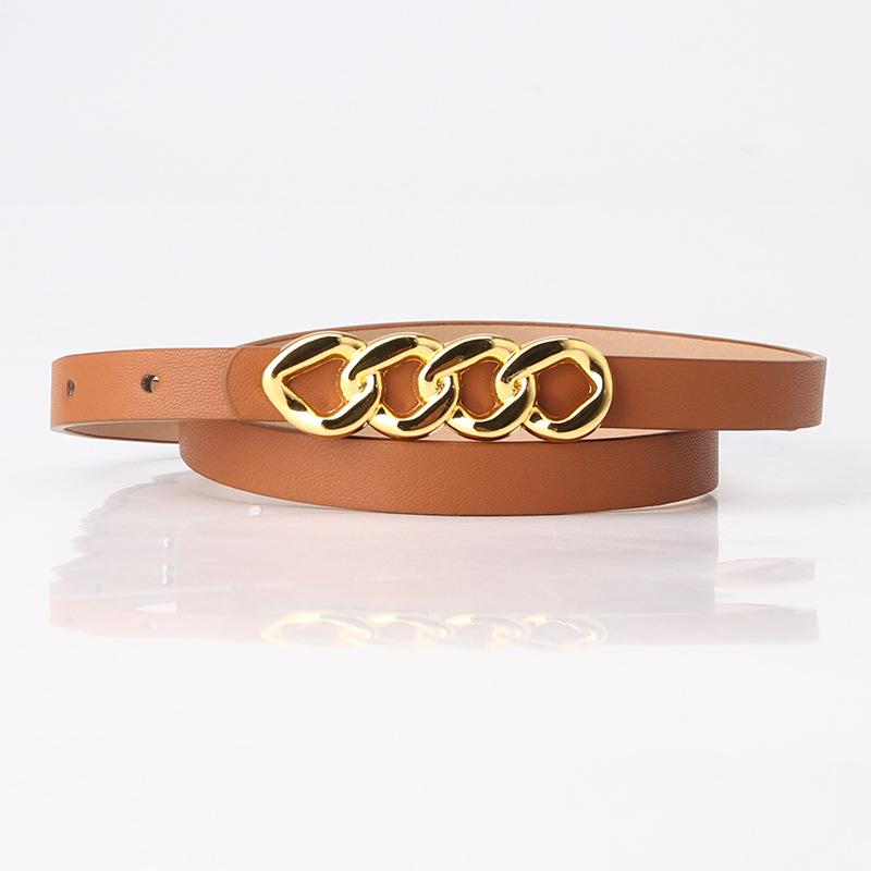 Stylish Women's Chain Plate Buckle Skinny Belt - Fashion Accessory for Dresses & Jeans
