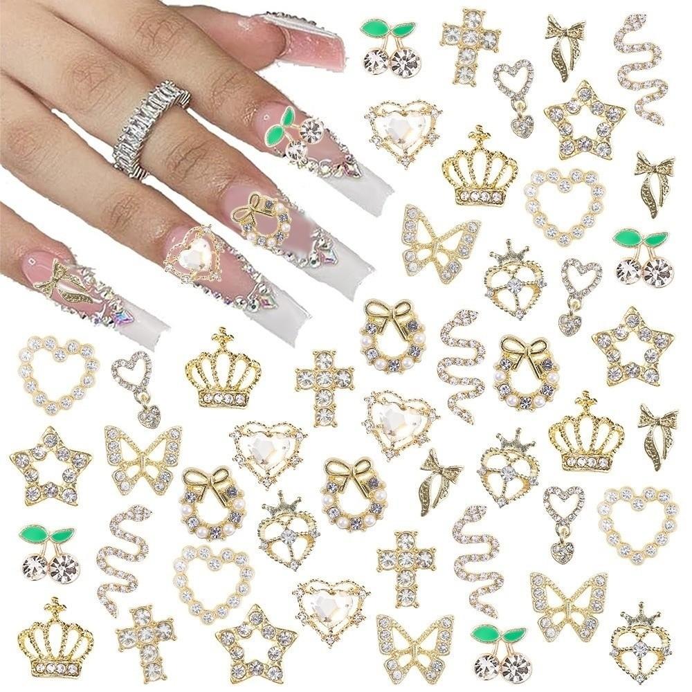 24 Stück 3D DIY Nagelanhänger Harz und Legierung Nagel Schmuck Neue Nagel Edelsteine Dekor Nagel Zubehör