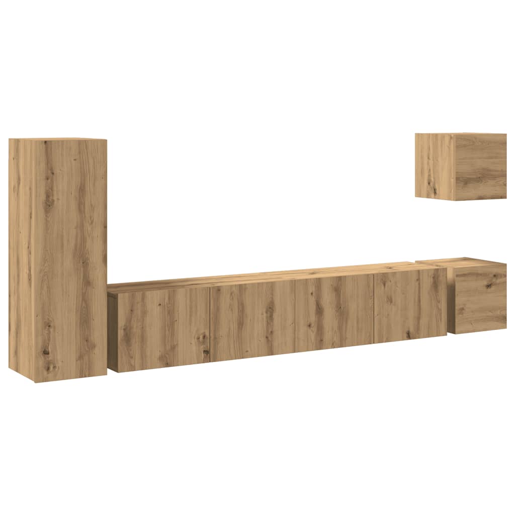 5 Piece Wall Mounted TV Cabinet Set Artisan Oak Effect Particleboard