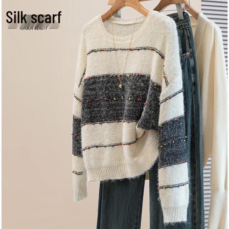 Women's Color-block Round Neck Knit Top