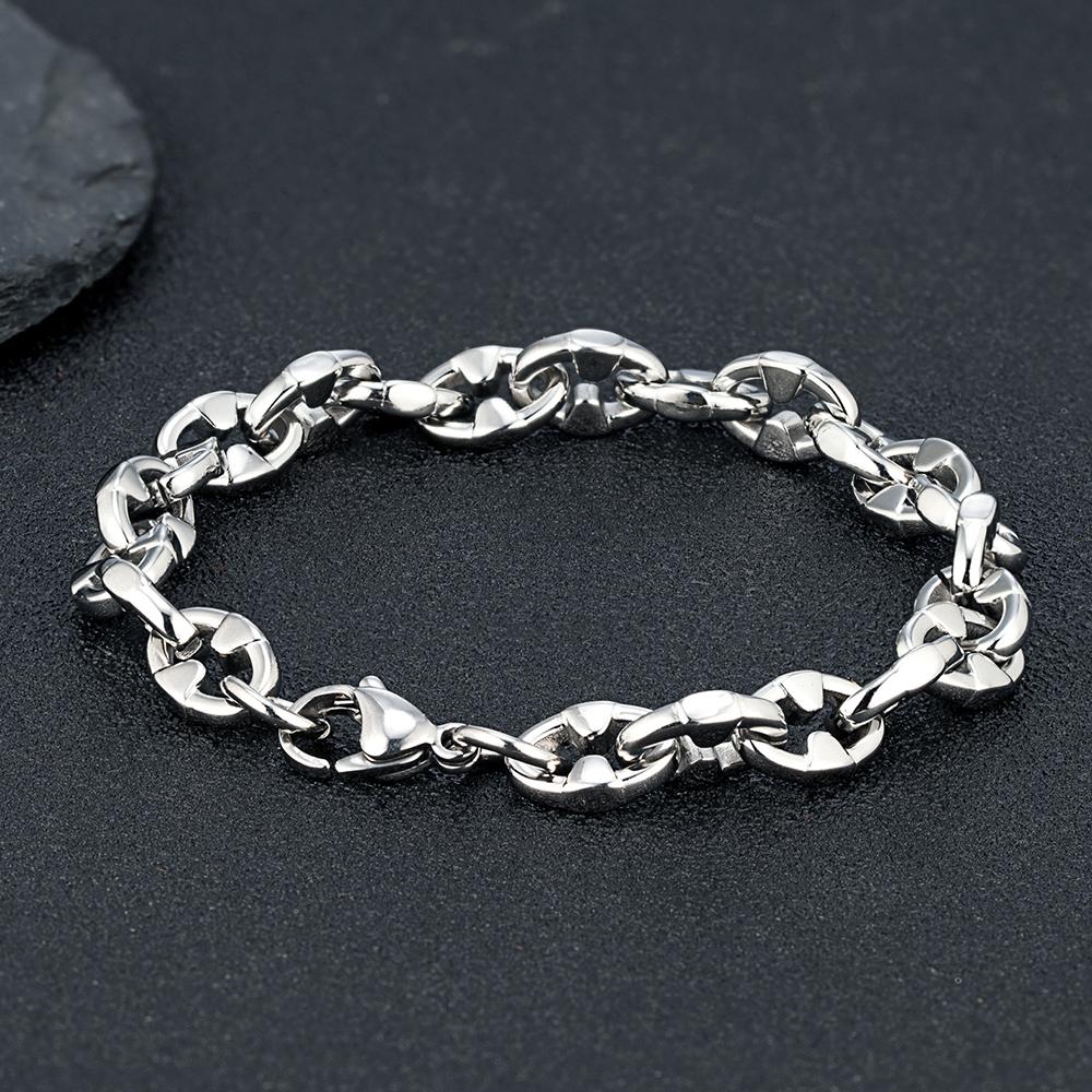 Men‘s 8.5MM Width Locomotive Vintage Oxidized Black Thorns Chain Link Bracelet Punk Stainless Steel Biker Bracelets Gift