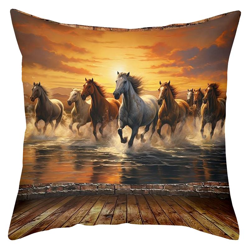 Horses Running Pictures Print Decorative Throw Pillow Polyester Pillowcase, Sofa Decorative Cushion Cov Headboard Pillow