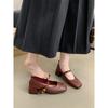 French retro square head light mouth single shoes women's middle heel spring and autumn evening temperament fairy thick heel Mary Jane small