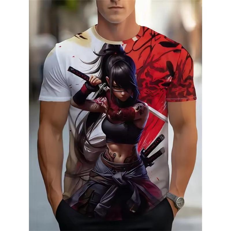 

Мужская футболка с узором «Сакура Самурай», футболка с коротким рукавом в стиле японского аниме, топы Харадзюку, летняя мужская одежда больших размеров в стиле кэжуал XL