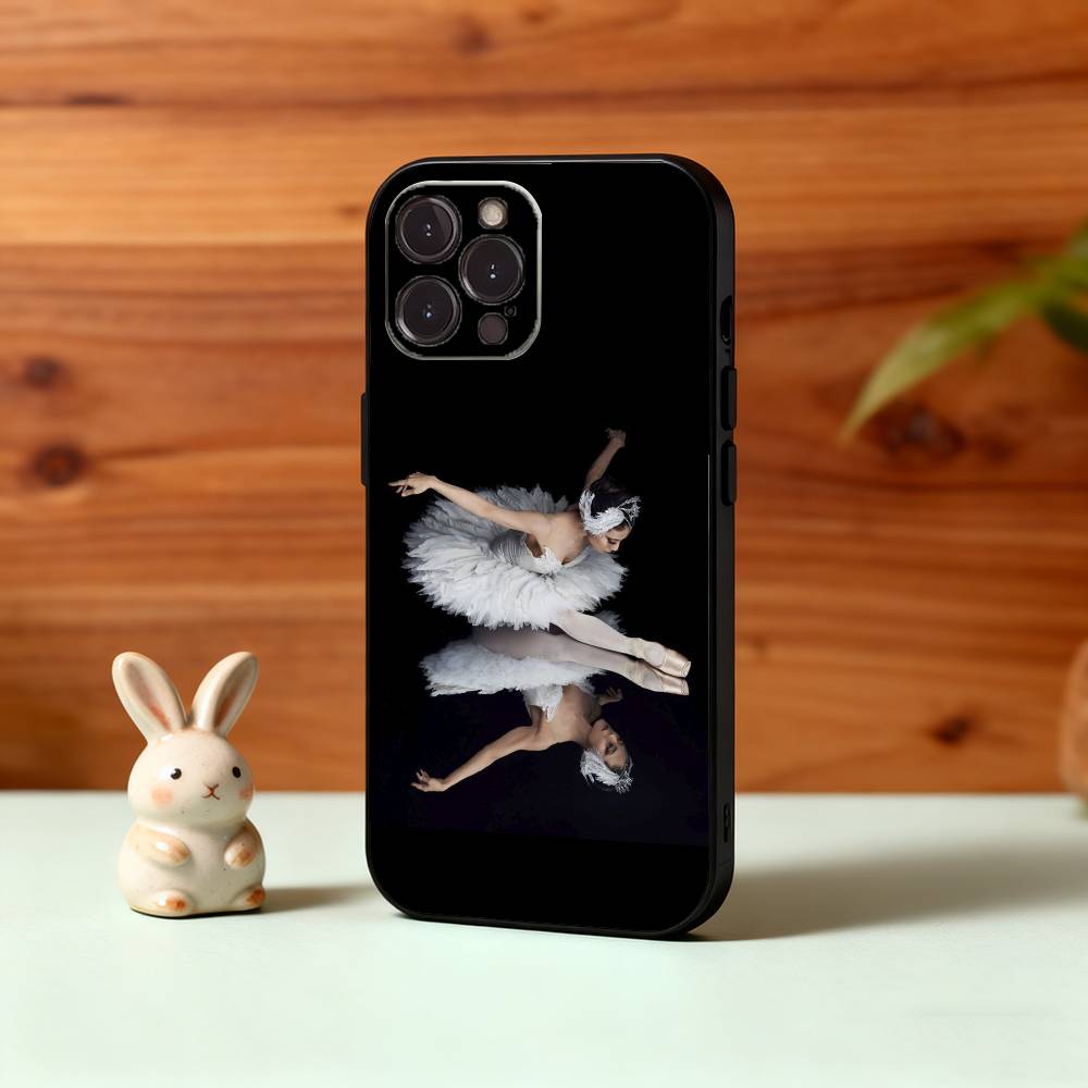Monochrome Swan-Ballet Girl Phone Case For iPhone17,16,15,14,13,12Plus,Pro Max,XS,5G Soft Silicone Black Cover