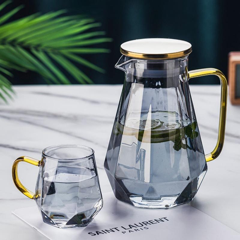 High Borosilicate Glass Diamond Cold Water Kettle Large Capacity Heat-resistant Glass Cool White Water Kettle Stainless Steel Lid Juice Kettle