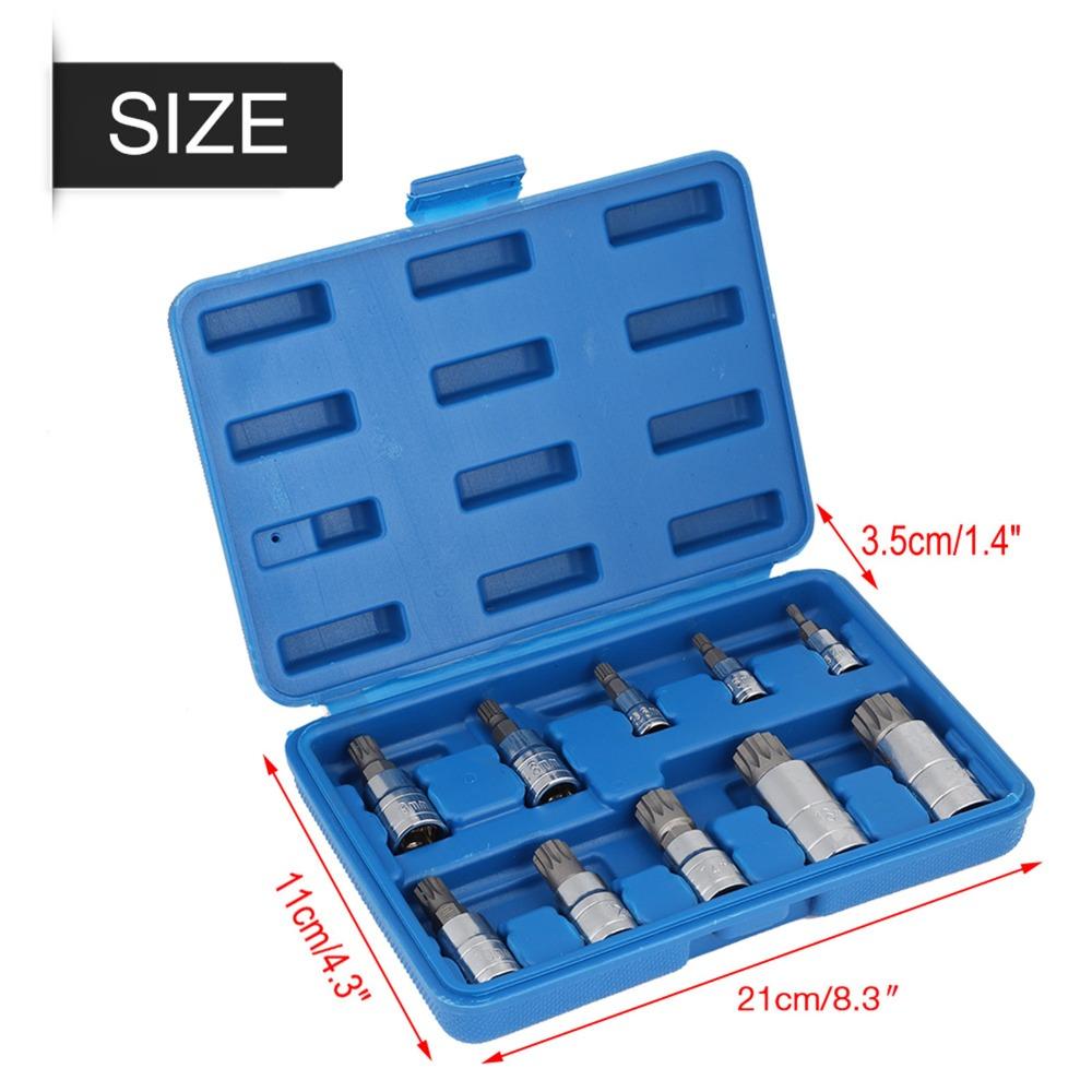 10PCS M4-M18 Triple Square Bit Socket Set Spline Bit Socket Tool Kit  Flywheel Fastener Removal