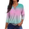 Ladies Casual Fashion V-neck Loose Versatile Gradient Print Three-quarter Sleeves
