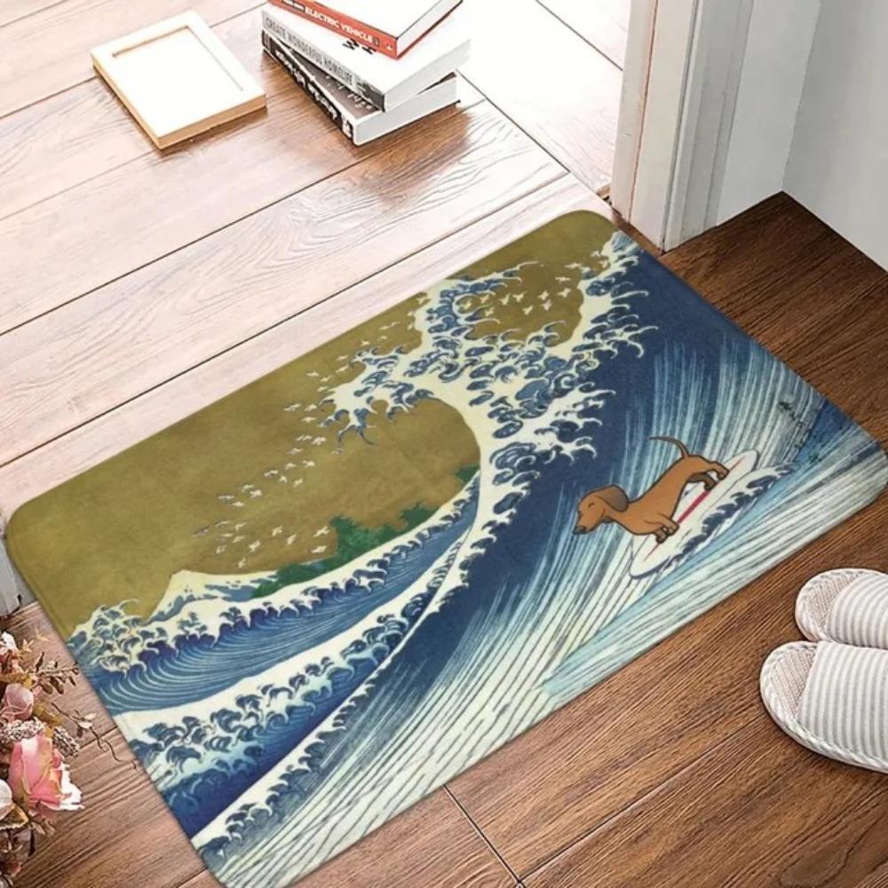 Tappeto Rettangolare con Stampa Bassotto Vintage Cane Animale Domestico Carino Tappetino Decorazione Casa in Denim Tappeto Antiscivolo per Pavimento Zerbino Ingresso Design Radio