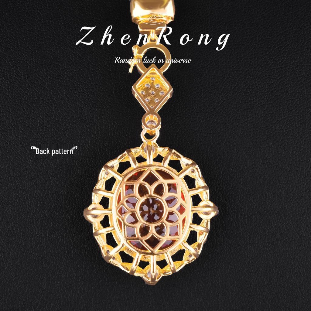 European & American Style Pigeon Blood Red Simulated Ruby Openwork Pendant with 18K Gold-Plated Emerald Aquamarine Necklace for Women