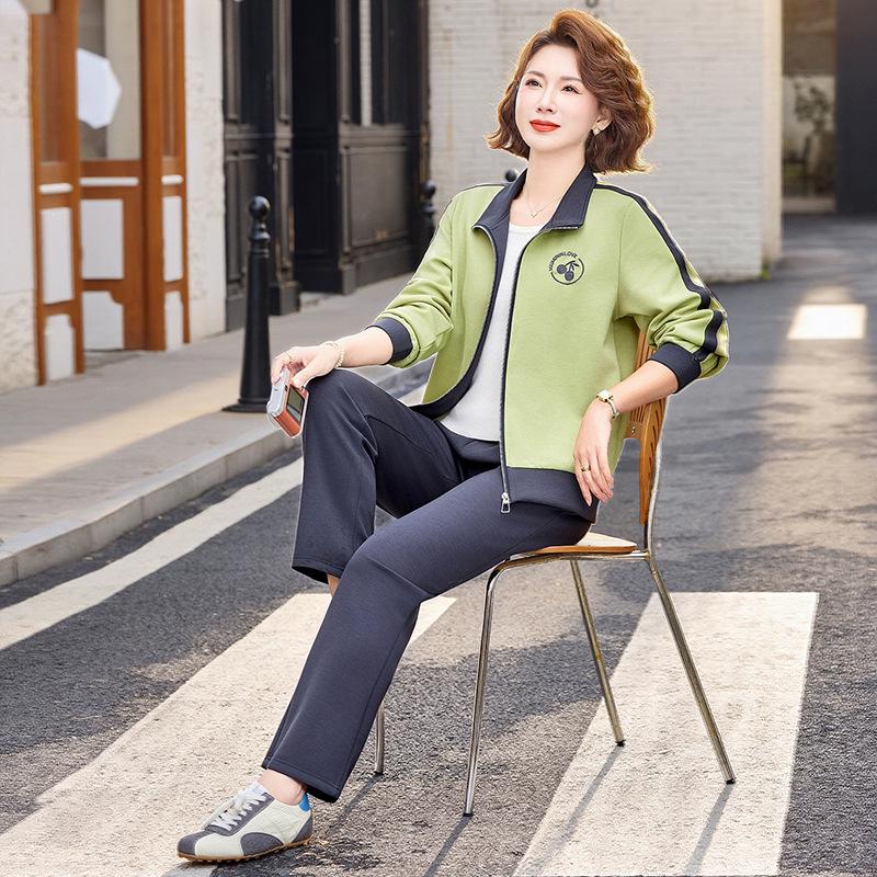 

Chic Colorblock Casual Sportswear Set for Women: Spring & Autumn Two-Piece Jacket for Middle-Aged & Elderly Mothers XL [90-105 Jin]