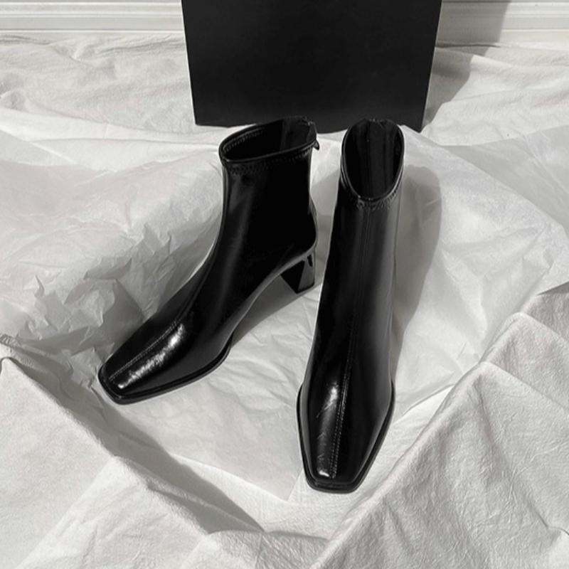 Vintage Square Toe Thick Heel Women Ankle Boots Autumn Winter Female Shoes Street Style Banquet Party Short Botas Mujer