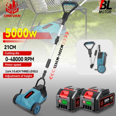5000W Brushless Electric Lawn Mower 48000RPM Cordless Grass Trimmer 3 Height Adjustment Garden Cutter Tool For 21V 18V Battery