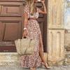 Swirl Print Bohemian Womens Dress with Large Ruffles Short Sleeves Furrow Ruffles and Work Belt