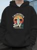 Men Women Centered Round Sunset Surf Print Hoodie Large Arch California Font Lightweight Daily Casual Hooded Top