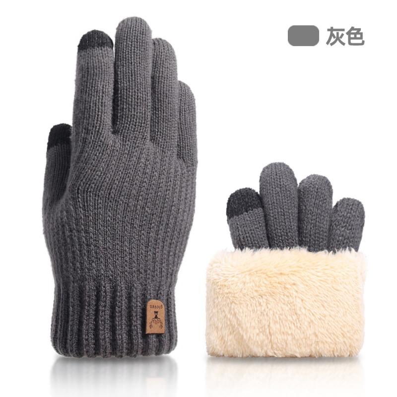 New Wool Knitted Gloves Men's Winter Piled Thickened Outdoor Cold-proof and Warm Gloves