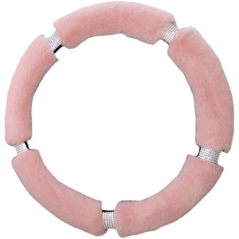 Car Steering Wheel Cover Winter Plush Female Korean Cute Universal Fashion Pink Gray Black Diamond-Studded Handlebar Cover