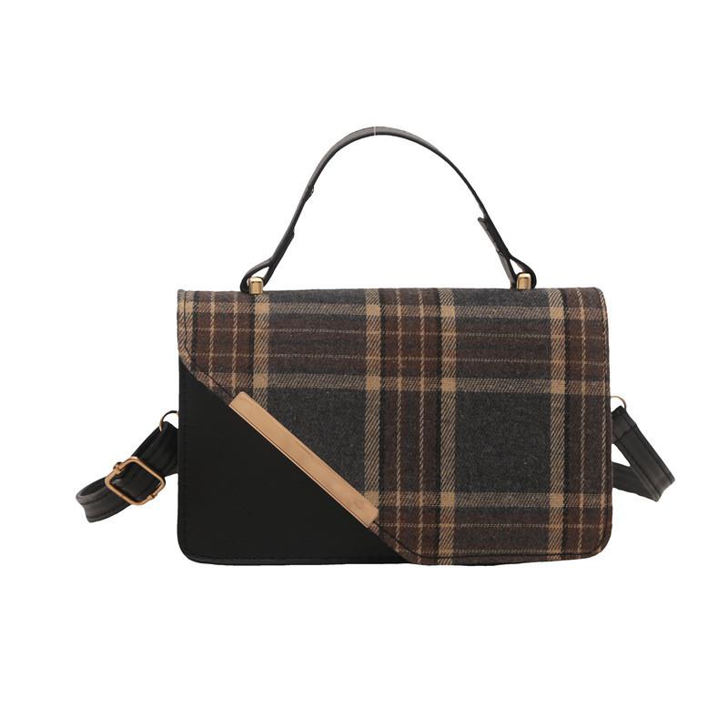 

Chic And Stylish Plaid Color Block Handheld Small Square Bag For Women In Black