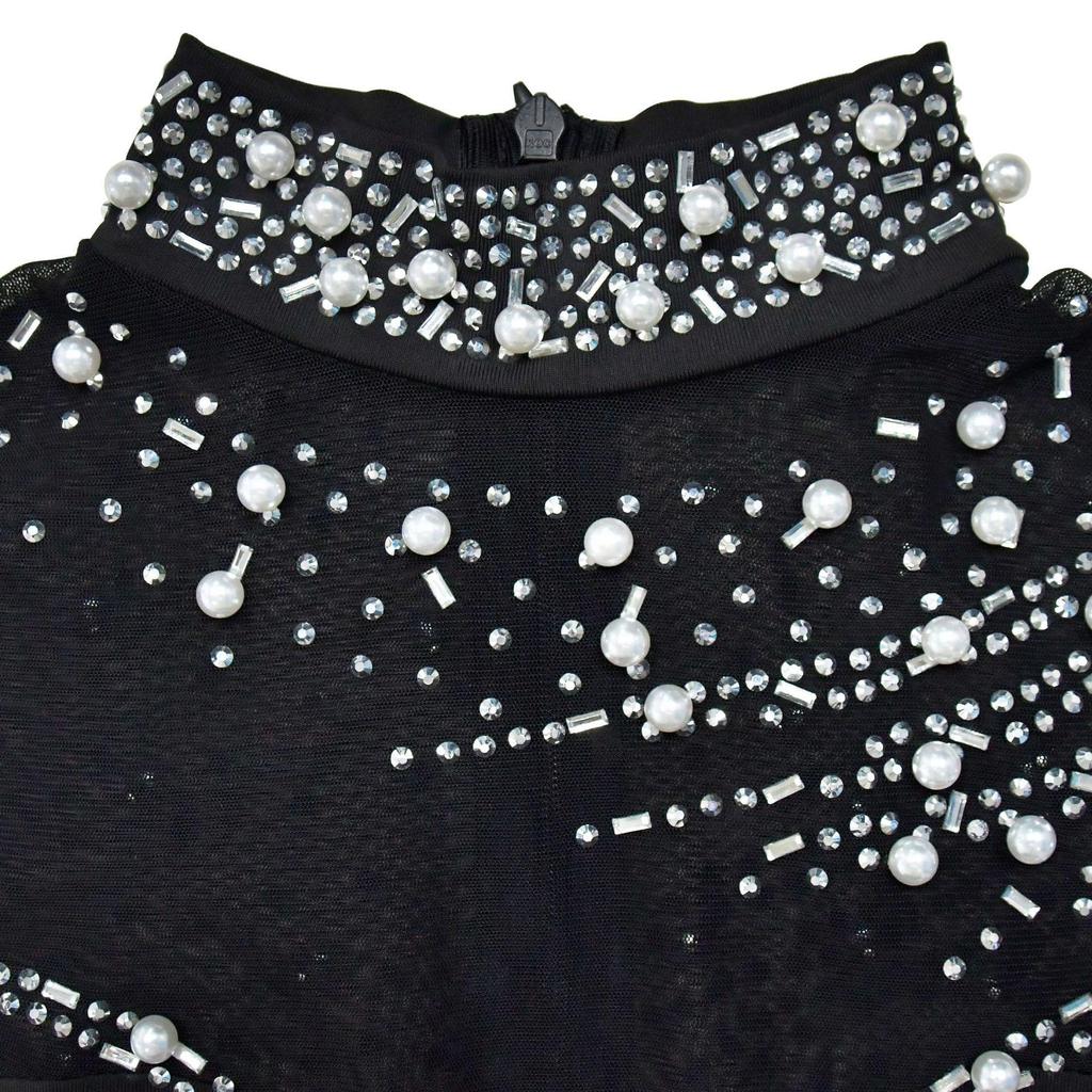 Women's Fashion Solid Color Mesh Slit Long Dress with Hot Drill Detailing.