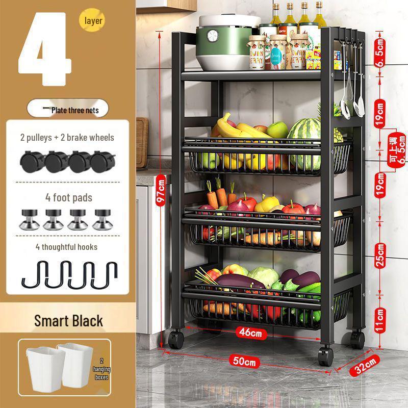 Multi-Layer Kitchen Storage Rack with Wheels for Microwave and Vegetables