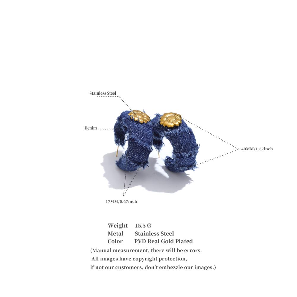 Eetit Creative Blue Denim Flower C Shape Hoop Earrings Women Stainless Steel Popular Jewelry Autumn & Winter New 2025 Wholesale