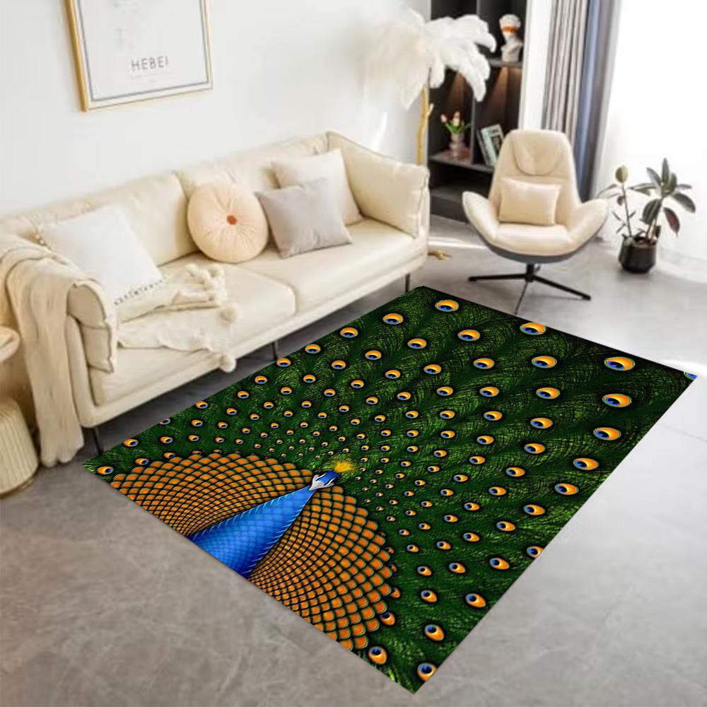 1pc Home Carpet Peacock and Flowers Non-Slip Design for Office Decor Living Room Bedroom Gift