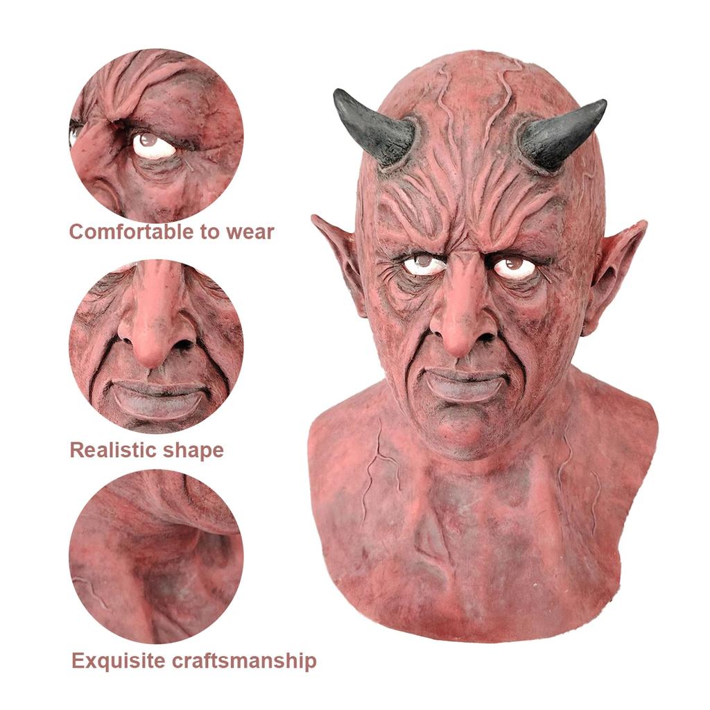 Maschera diavolo con corna a copertura totale della testa in lattice costume horror COS casa infestata NPC festa di Halloween costume scherzo horror oggetti di scena scherzosi