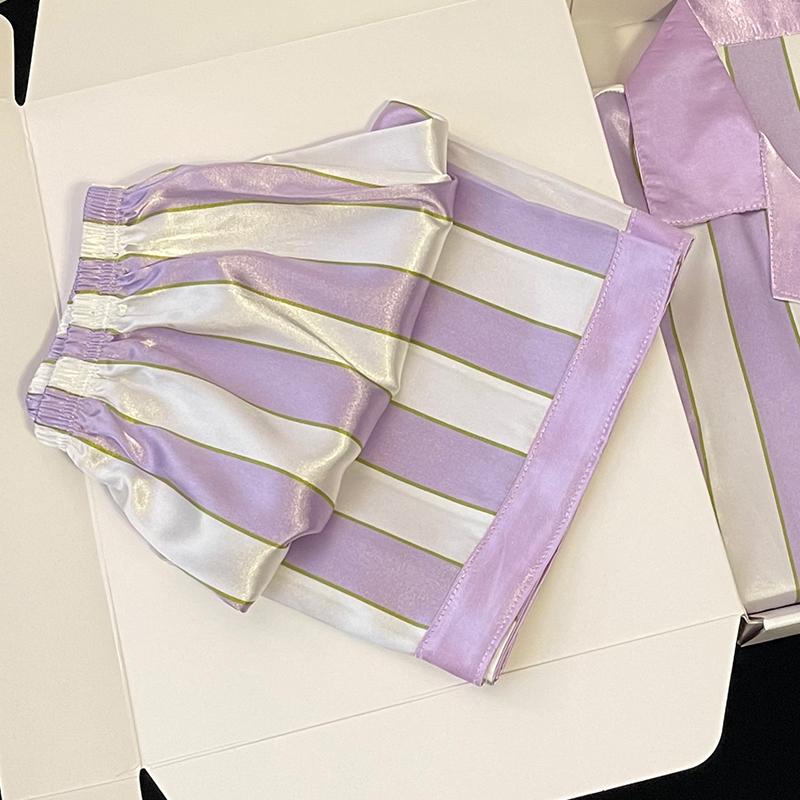 Nuovo Set Pigiama Estivo da Donna Dolce in Raso con Stampa a Righe Manica Corta+Pantaloni Donna Carino Abbigliamento per la Casa Casual