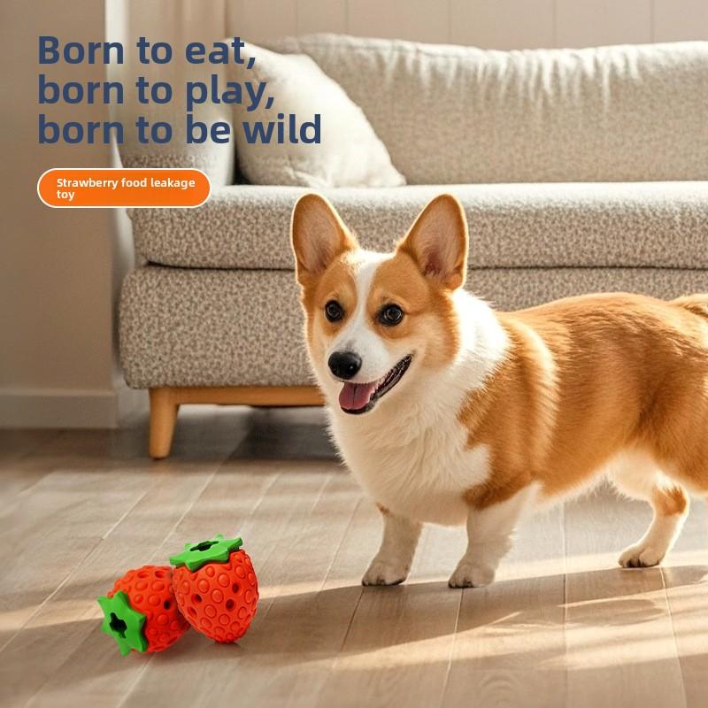 Strawberry Toys for Missed or Hidden Food, Interactive Teething and Cleaning Dog Toys, Natural Rubber Eco-friendly Pet Toys