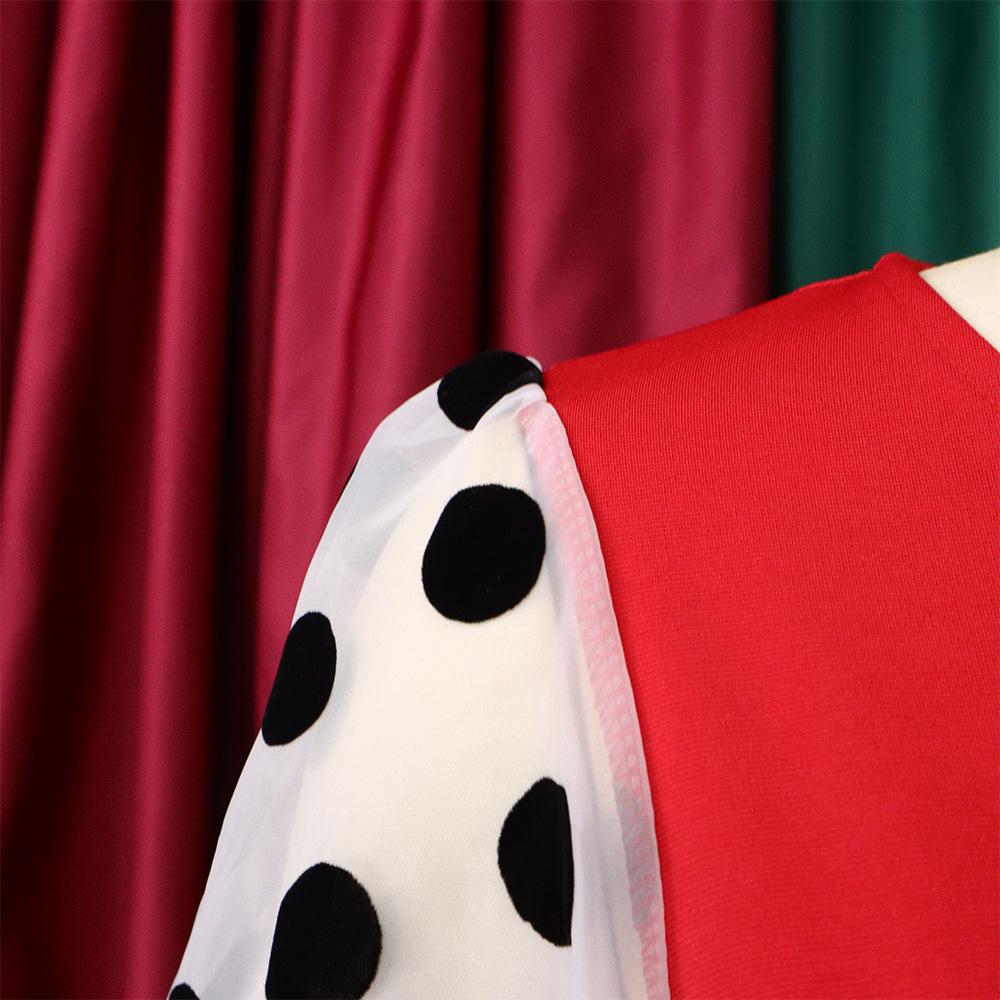 Large Size Women Fashion Mid Sleeves Patchwork Dress Ladies Elegant One Piece V Neck Sheath Dress